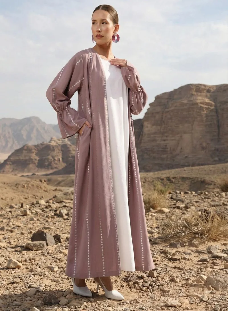 ISHIN  Pink thread embroidered Abaya with Hijab for Women | Best Price UAE